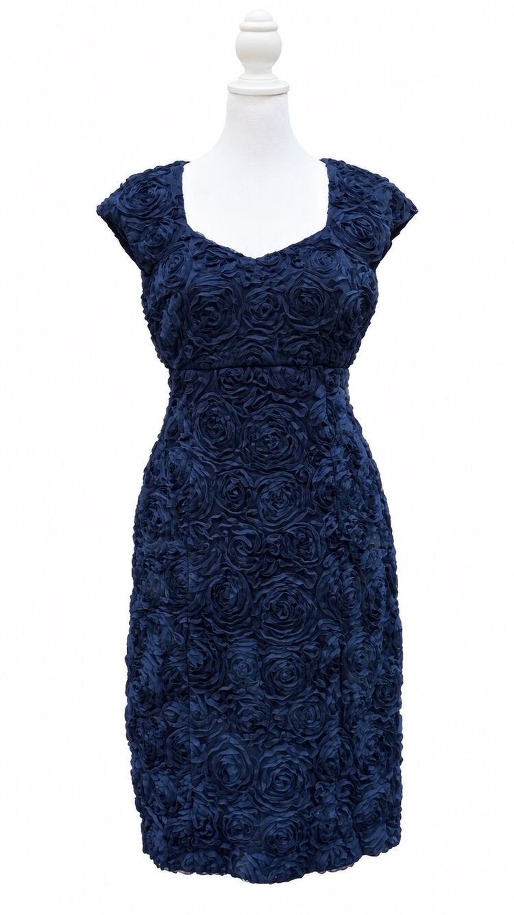 Dressbarn Collection Navy Ribbon Rosette Sheath Cocktail Dress Size 4